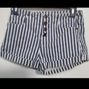 Forever 21 Navy & White Striped Button-Front Jean Shorts